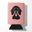 Checkerboard Pink Smooth Black and Tan Dachshund Can or Bottle Hugger Cooler Sleeve for Standard 12 oz Cans, Insulated Foam Beer & Soda Can Hugger Reusable