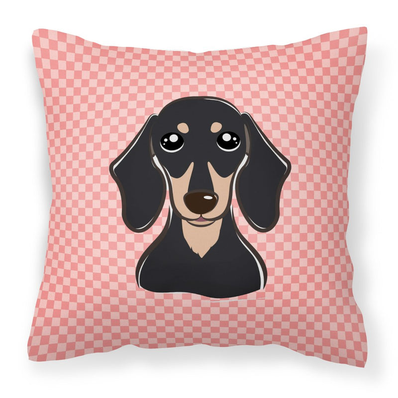 Checkerboard Pink Smooth Black and Tan Dachshund Canvas Fabric Decorative Pillow