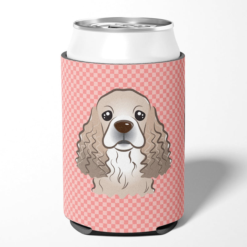 Checkerboard Pink Cocker Spaniel Can or Bottle Hugger BB1216CC