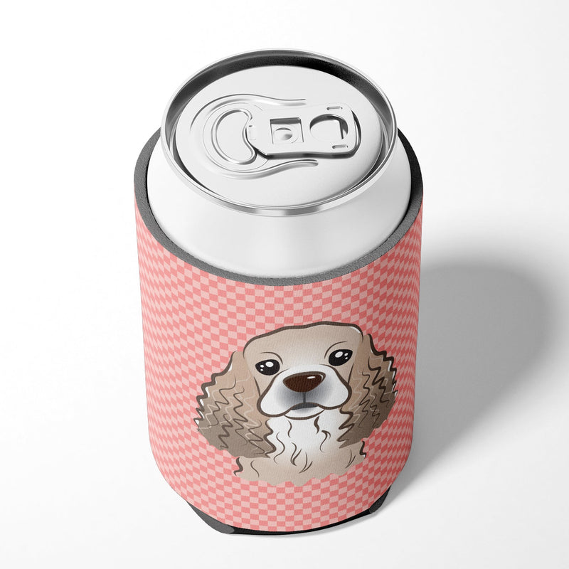 Checkerboard Pink Cocker Spaniel Can or Bottle Hugger BB1216CC