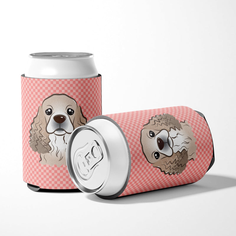 Checkerboard Pink Cocker Spaniel Can or Bottle Hugger BB1216CC