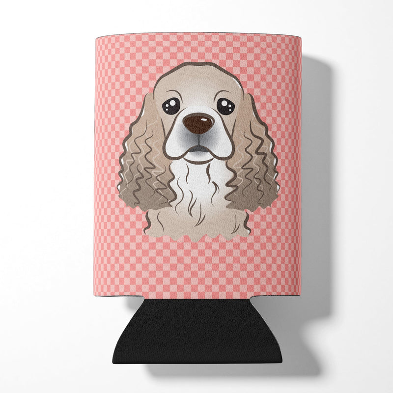 Checkerboard Pink Cocker Spaniel Can or Bottle Hugger BB1216CC