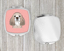 Checkerboard Pink Cocker Spaniel Compact Mirror Decorative Travel Makeup Mirror for Women Girls Gifts Pocket Makeup Mirror Folding Handheld