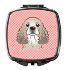 Checkerboard Pink Cocker Spaniel Compact Mirror Decorative Travel Makeup Mirror for Women Girls Gifts Pocket Makeup Mirror Folding Handheld