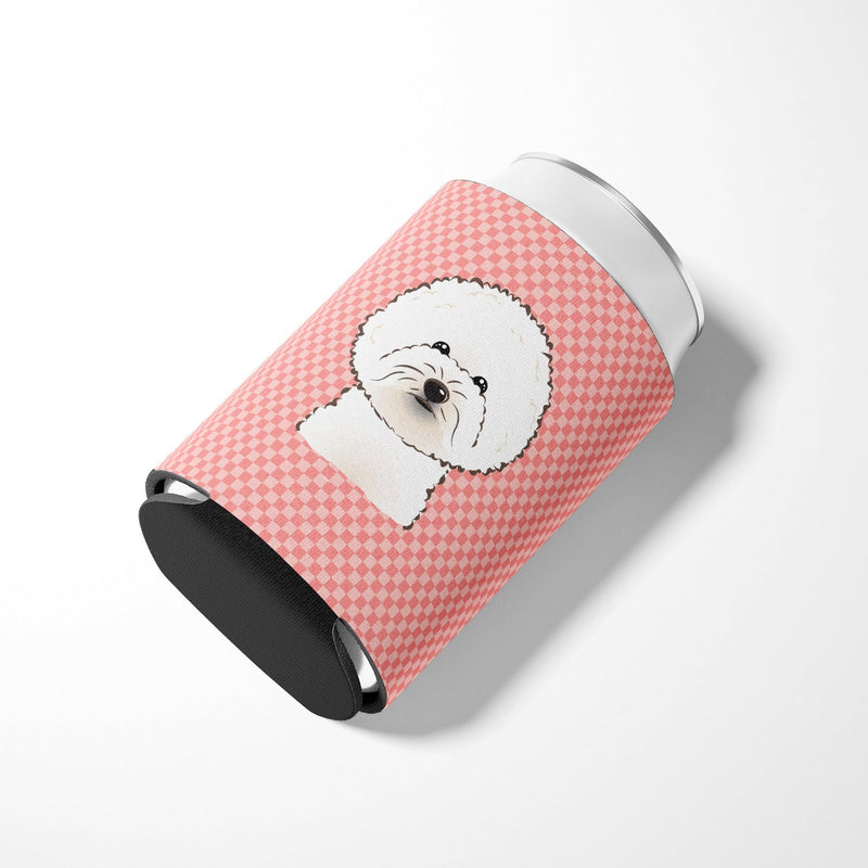 Checkerboard Pink Bichon Frise Can or Bottle Hugger BB1217CC