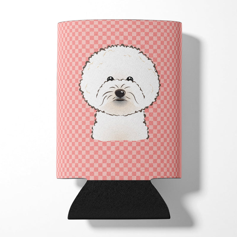 Checkerboard Pink Bichon Frise Can or Bottle Hugger BB1217CC