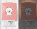 Checkerboard Pink Bichon Frise Ceramic Night Light Compact, UL-Certified, Ideal for Bedroom, Bathroom, Nursery, Hallway, Kitchen, 6x4x3, Multicolor