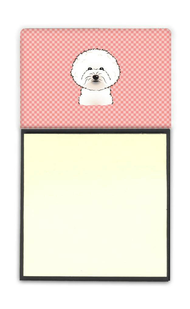 Checkerboard Pink Bichon Frise Refiillable Sticky Note Holder or Note Dispenser BB1217SN