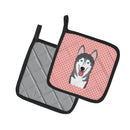 Checkerboard Pink Alaskan Malamute Pot Holder Set of 2 Heat Resistant Quilted Hot Pads 7.5 x 7.5 Inch, Insulated Kitchen Trivets for Cooking & Baking
