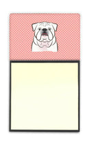 Checkerboard Pink White English Bulldog  Watercolor Sticky Note Holder Refillable Dispenser Desk Accessory 3x3 Pad Gift