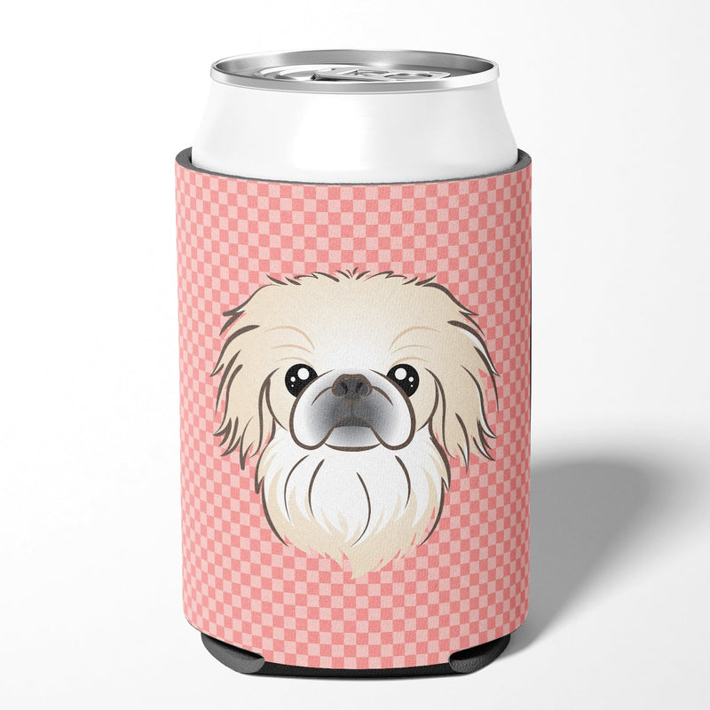 Checkerboard Pink Pekingese Can or Bottle Hugger BB1221CC