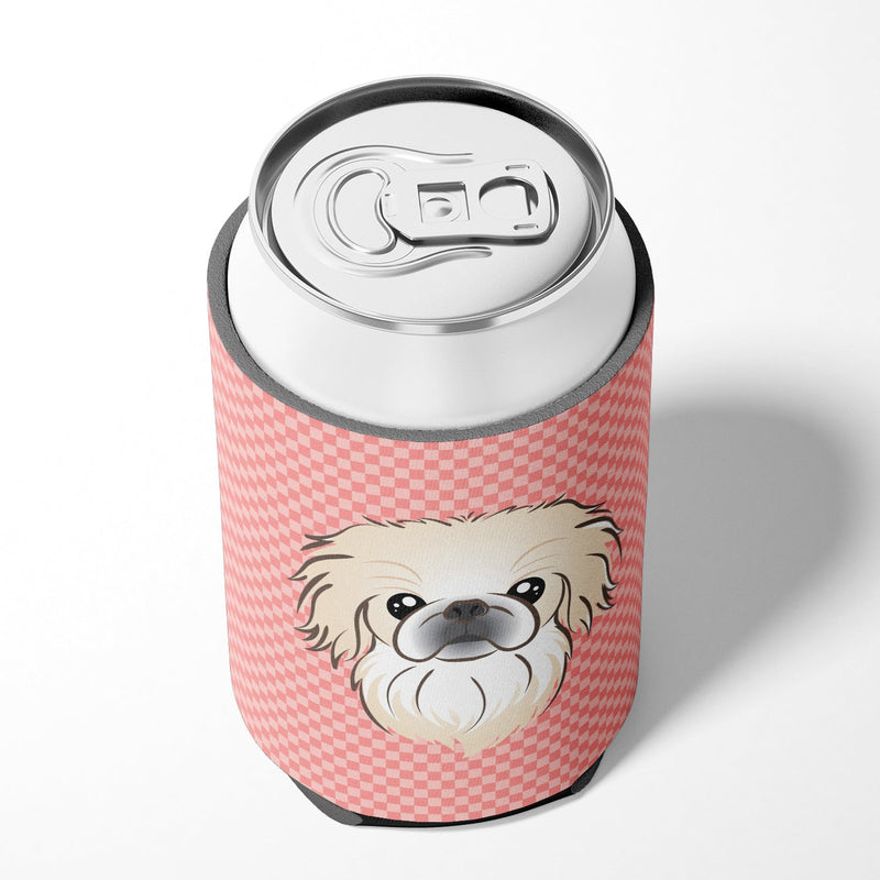 Checkerboard Pink Pekingese Can or Bottle Hugger BB1221CC