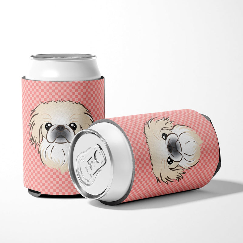 Checkerboard Pink Pekingese Can or Bottle Hugger BB1221CC