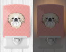 Checkerboard Pink Pekingese Ceramic Night Light Compact, UL-Certified, Ideal for Bedroom, Bathroom, Nursery, Hallway, Kitchen, 6x4x3, Multicolor