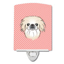 Checkerboard Pink Pekingese Ceramic Night Light Compact, UL-Certified, Ideal for Bedroom, Bathroom, Nursery, Hallway, Kitchen, 6x4x3, Multicolor