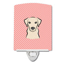 Checkerboard Pink Yellow Labrador Ceramic Night Light Compact, UL-Certified, Ideal for Bedroom, Bathroom, Nursery, Hallway, Kitchen, 6x4x3, Multicolor