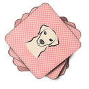 Checkerboard Pink Yellow Labrador Foam Coasters Set of 4 Cup Coasters for Indoor Outdoor, Tabletop Protection, Anti Slip, Mouse pad Material