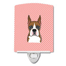 Checkerboard Pink Boxer Ceramic Night Light Compact, UL-Certified, Ideal for Bedroom, Bathroom, Nursery, Hallway, Kitchen, 6x4x3, Multicolor