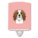 Checkerboard Pink Cavalier Spaniel Ceramic Night Light Compact, UL-Certified, Ideal for Bedroom, Bathroom, Nursery, Hallway, Kitchen, 6x4x3, Multicolor