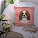 Checkerboard Pink Cavalier Spaniel Decorative Throw Pillow 14x14 Indoor Outdoor Accent Cushion, Fabric Cover with Insert for Sofa, Bed, Porch & Living Room
