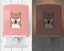 Checkerboard Pink Shiba Inu Ceramic Night Light Compact, UL-Certified, Ideal for Bedroom, Bathroom, Nursery, Hallway, Kitchen, 6x4x3, Multicolor