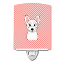 Checkerboard Pink Westie Ceramic Night Light Compact, UL-Certified, Ideal for Bedroom, Bathroom, Nursery, Hallway, Kitchen, 6x4x3, Multicolor