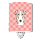 Checkerboard Pink Borzoi Ceramic Night Light Compact, UL-Certified, Ideal for Bedroom, Bathroom, Nursery, Hallway, Kitchen, 6x4x3, Multicolor