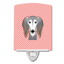Checkerboard Pink Saluki Ceramic Night Light Compact, UL-Certified, Ideal for Bedroom, Bathroom, Nursery, Hallway, Kitchen, 6x4x3, Multicolor