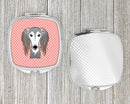 Checkerboard Pink Saluki Compact Mirror Decorative Travel Makeup Mirror for Women Girls Gifts Pocket Makeup Mirror Folding Handheld