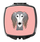 Checkerboard Pink Saluki Compact Mirror Decorative Travel Makeup Mirror for Women Girls Gifts Pocket Makeup Mirror Folding Handheld