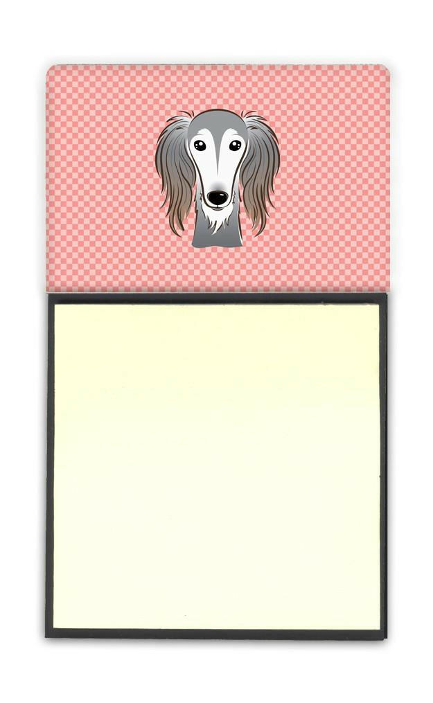 Checkerboard Pink Saluki Refiillable Sticky Note Holder or Note Dispenser BB1229SN