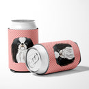 Checkerboard Pink Japanese Chin Can or Bottle Hugger Cooler Sleeve for Standard 12 oz Cans, Insulated Foam Beer & Soda Can Hugger Reusable