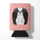 Checkerboard Pink Japanese Chin Can or Bottle Hugger Cooler Sleeve for Standard 12 oz Cans, Insulated Foam Beer & Soda Can Hugger Reusable