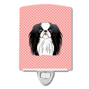Checkerboard Pink Japanese Chin Ceramic Night Light Compact, UL-Certified, Ideal for Bedroom, Bathroom, Nursery, Hallway, Kitchen, 6x4x3, Multicolor