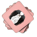 Checkerboard Pink Japanese Chin Foam Coasters Set of 4 Cup Coasters for Indoor Outdoor, Tabletop Protection, Anti Slip, Mouse pad Material