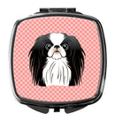 Checkerboard Pink Japanese Chin Compact Mirror Decorative Travel Makeup Mirror for Women Girls Gifts Pocket Makeup Mirror Folding Handheld