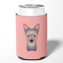 Checkerboard Pink Yorkie Puppy Can or Bottle Hugger Cooler Sleeve for Standard 12 oz Cans, Insulated Foam Beer & Soda Can Hugger Reusable