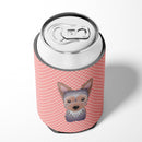 Checkerboard Pink Yorkie Puppy Can or Bottle Hugger Cooler Sleeve for Standard 12 oz Cans, Insulated Foam Beer & Soda Can Hugger Reusable