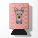 Checkerboard Pink Yorkie Puppy Can or Bottle Hugger Cooler Sleeve for Standard 12 oz Cans, Insulated Foam Beer & Soda Can Hugger Reusable
