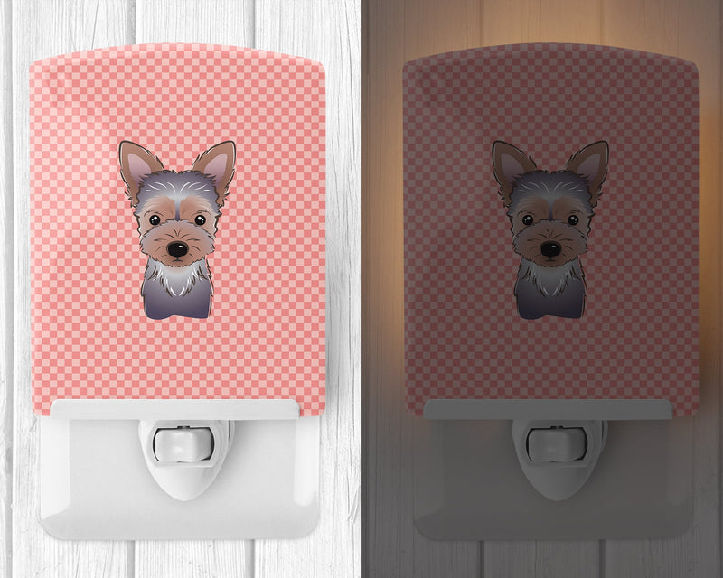 Checkerboard Pink Yorkie Puppy Ceramic Night Light BB1232CNL