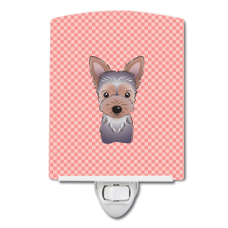 Checkerboard Pink Yorkie Puppy Ceramic Night Light BB1232CNL