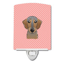 Checkerboard Pink Wirehaired Dachshund Ceramic Night Light Compact, UL-Certified, Ideal for Bedroom, Bathroom, Nursery, Hallway, Kitchen, 6x4x3, Multicolor