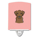 Checkerboard Pink Chocolate Labrador Ceramic Night Light Compact, UL-Certified, Ideal for Bedroom, Bathroom, Nursery, Hallway, Kitchen, 6x4x3, Multicolor