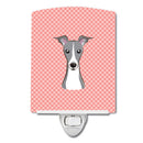 Checkerboard Pink Italian Greyhound Ceramic Night Light Compact, UL-Certified, Ideal for Bedroom, Bathroom, Nursery, Hallway, Kitchen, 6x4x3, Multicolor