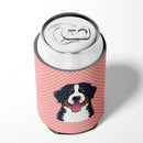 Checkerboard Pink Bernese Mountain Dog Can or Bottle Hugger Cooler Sleeve for Standard 12 oz Cans, Insulated Foam Beer & Soda Can Hugger Reusable
