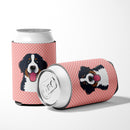Checkerboard Pink Bernese Mountain Dog Can or Bottle Hugger Cooler Sleeve for Standard 12 oz Cans, Insulated Foam Beer & Soda Can Hugger Reusable