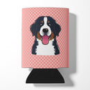 Checkerboard Pink Bernese Mountain Dog Can or Bottle Hugger Cooler Sleeve for Standard 12 oz Cans, Insulated Foam Beer & Soda Can Hugger Reusable