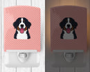 Checkerboard Pink Bernese Mountain Dog Ceramic Night Light Compact, UL-Certified, Ideal for Bedroom, Bathroom, Nursery, Hallway, Kitchen, 6x4x3, Multicolor