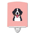 Checkerboard Pink Bernese Mountain Dog Ceramic Night Light Compact, UL-Certified, Ideal for Bedroom, Bathroom, Nursery, Hallway, Kitchen, 6x4x3, Multicolor