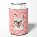 Checkerboard Pink French Bulldog Can or Bottle Hugger Cooler Sleeve for Standard 12 oz Cans, Insulated Foam Beer & Soda Can Hugger Reusable